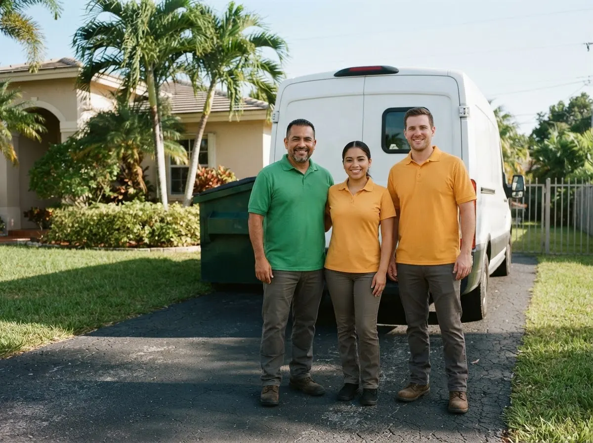 The GreenRoute Waste Removal team, dumpster in Miam, FL